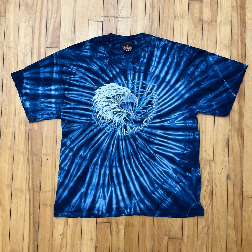 Harley-Davidson Blue Tie Dye Eagle Flame T-Shirt XL Low Country Charleston SC